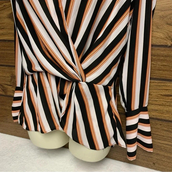 Chelsea 28 top size small fun white/black/orange striped top fun sleeves - Picture 2 of 10